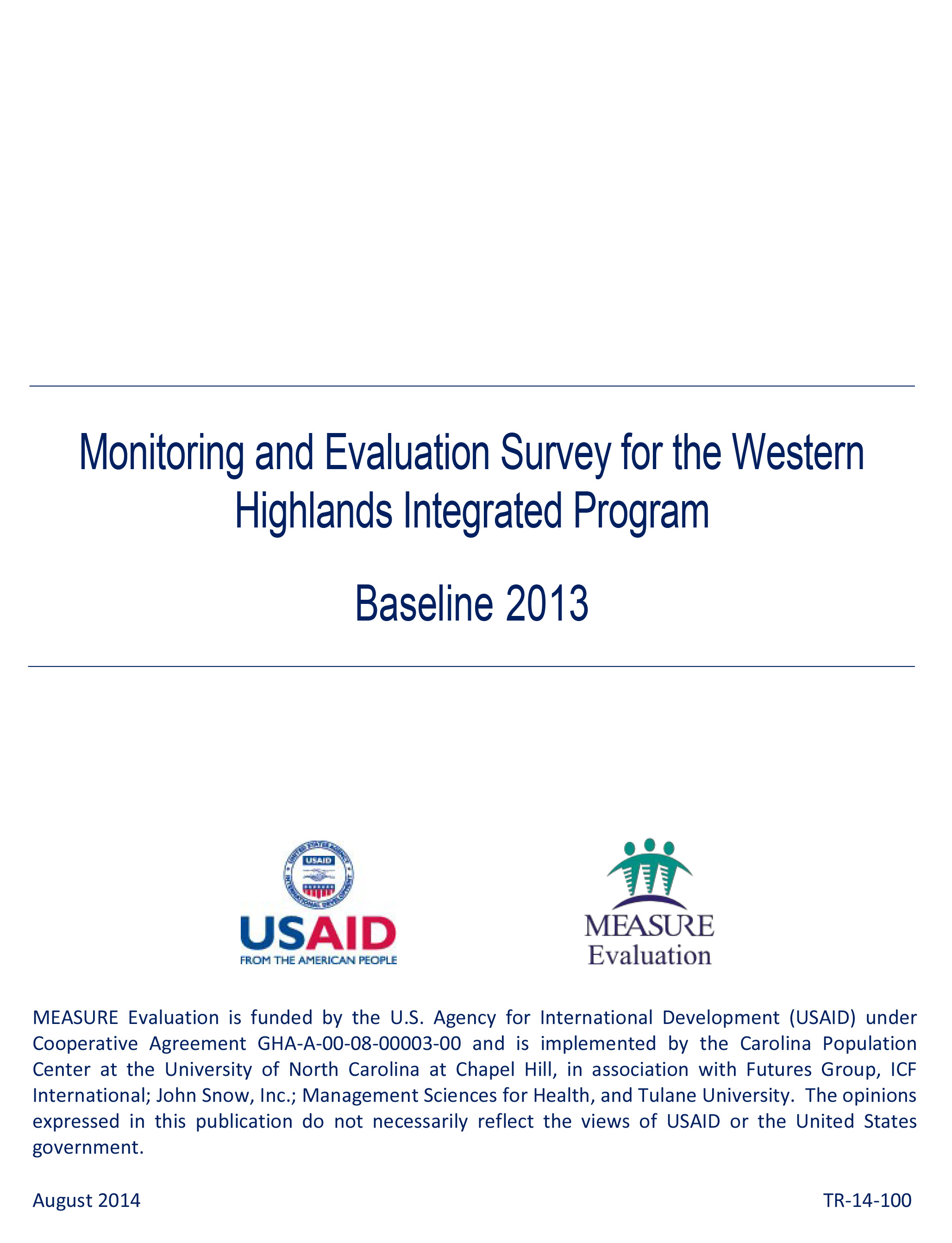 Monitoring and Evaluation Survey for the Western Highlands Integrated Program