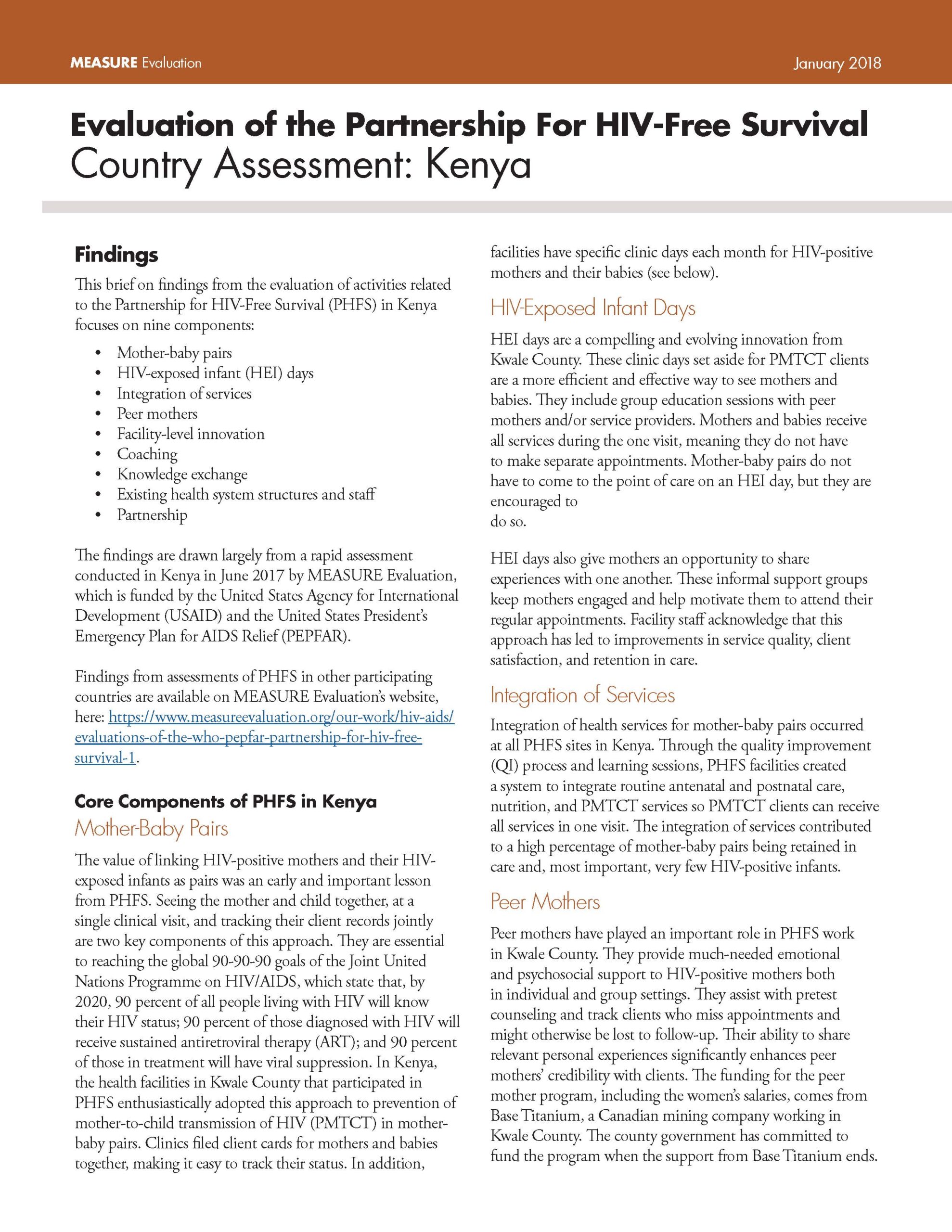 Evaluation of the Partnership For HIV-Free Survival Country Assessment: Kenya