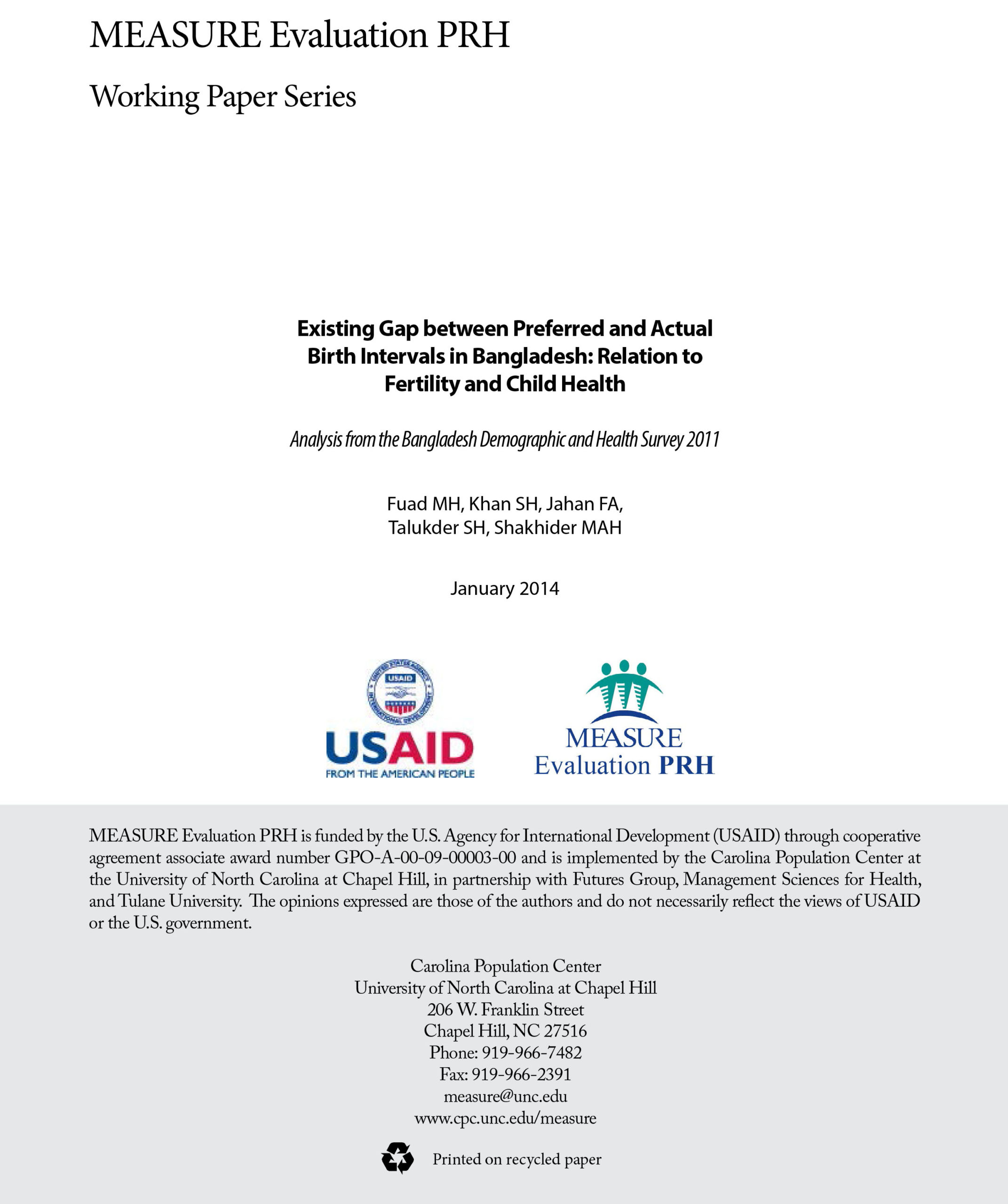 Existing Gap between Preferred and Actual Birth Intervals in Bangladesh: Relation to Fertility and Child Health. Analysis from the Bangladesh Demographic and Health Survey 2011