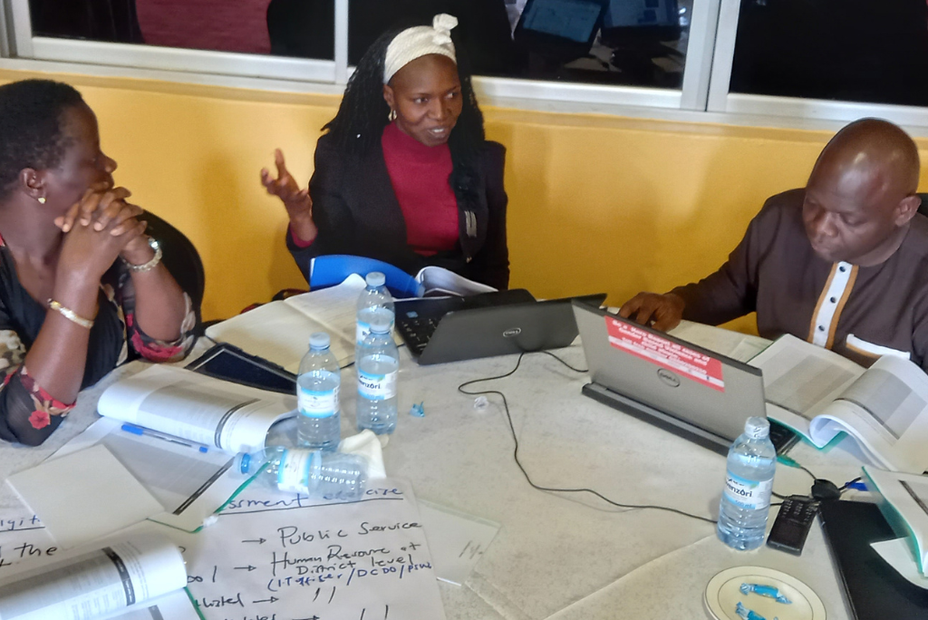 Group work during the USAID D4I Digital Skills Assessment Guide Pilot Workshop Series in Kampala, Uganda in June 2023.